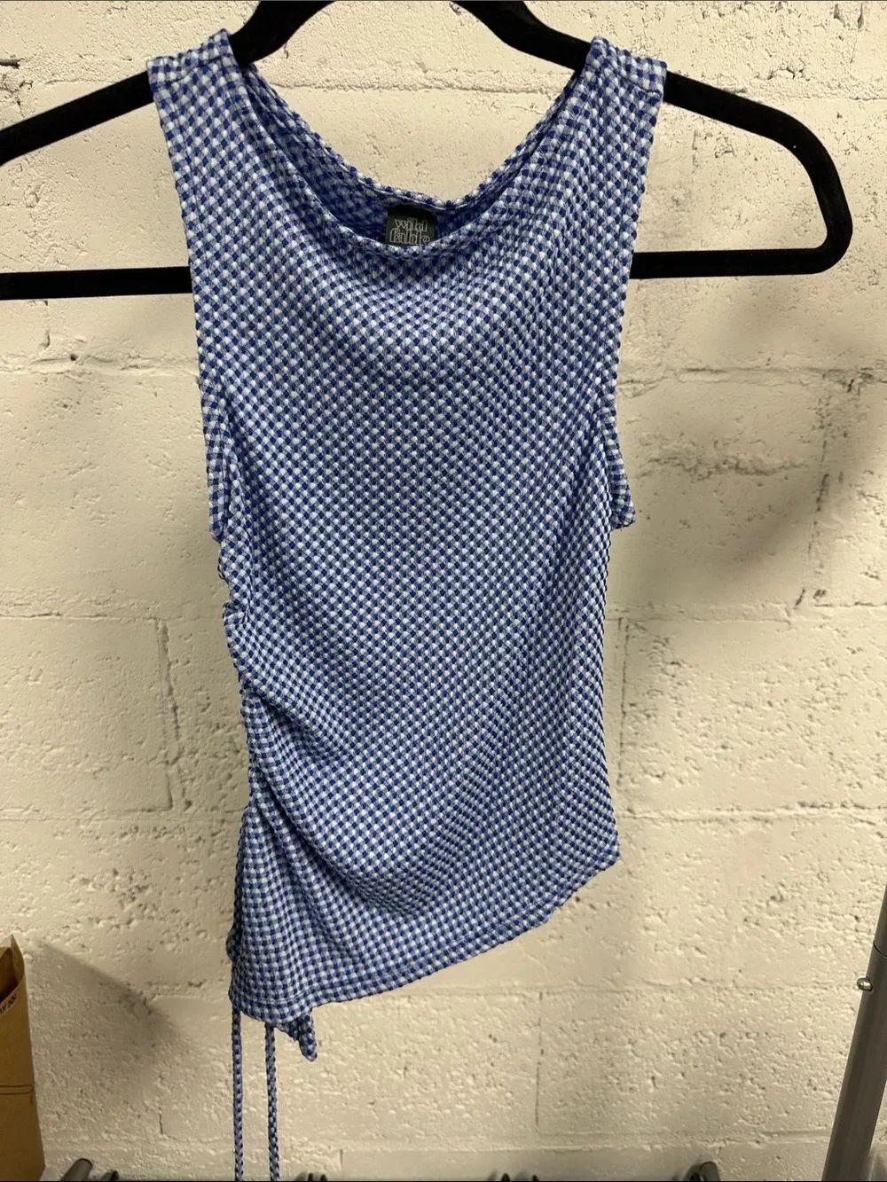 Blue & White Gingham Side-Ruched Tank Top - LIKE NEW - Size XXS Sleeveless Tank